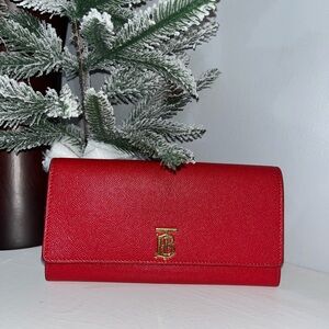 Authentic Burberry Halton TB Logo Leather Wallet – Red